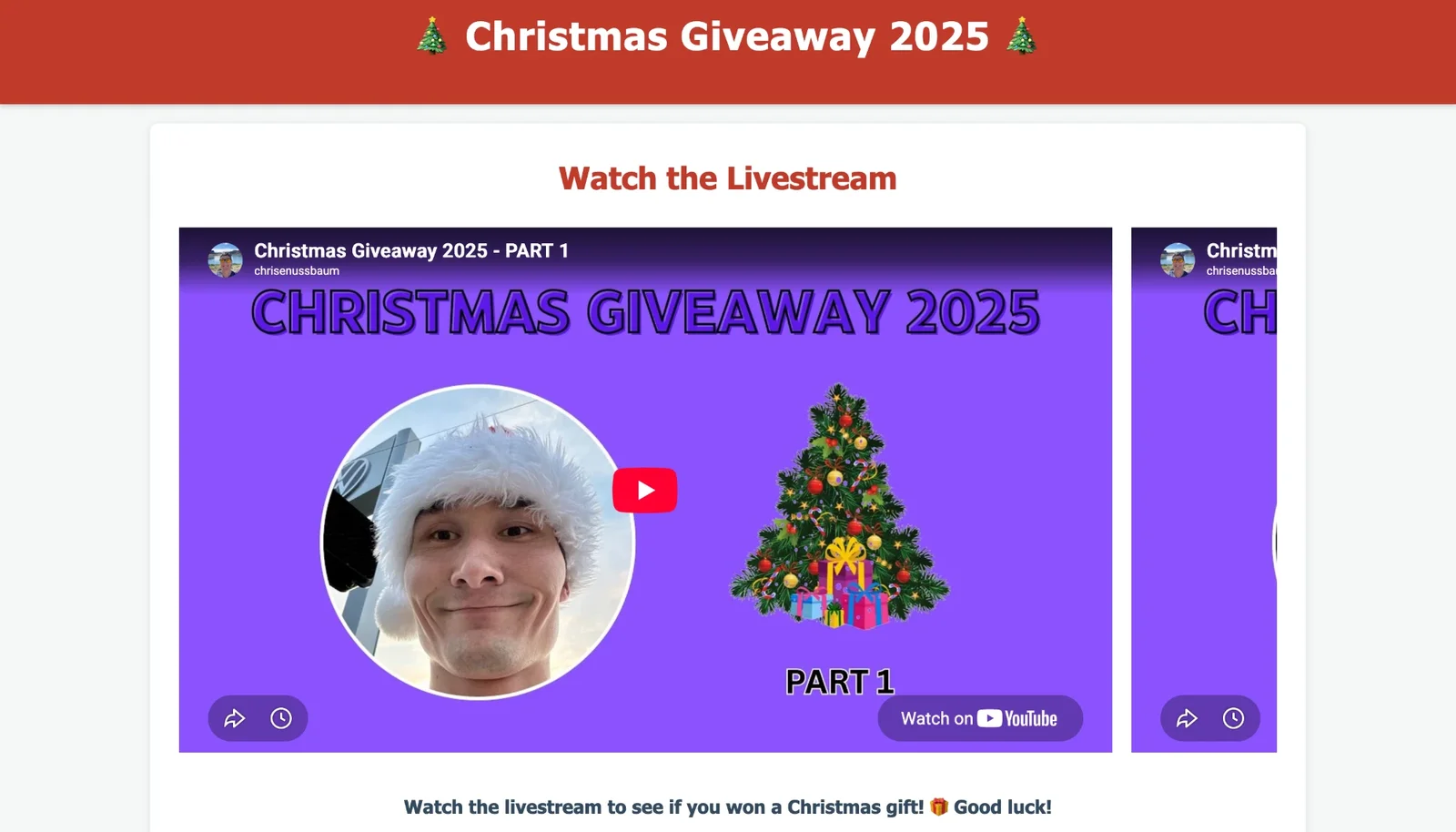 Screenshot of the Christmas Giveaway 2025 site