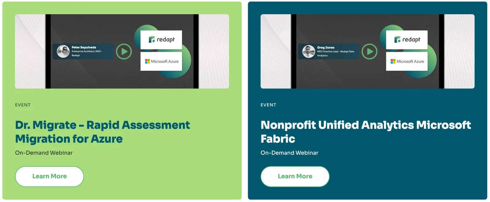 Redapt on-demand webinars: Dr. Migrate Rapid Assessment Migration for Azure, and Nonprofit Unified Analytics Microsoft Fabric